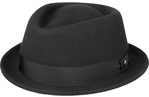 LIERYS Classic Porkpie Wollfilzhut Damen Herren Made in Italy Wasserabweisend Packable Musikerhut Sommer Winter schwarz M (56-57 cm)