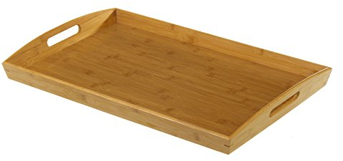 LOLAhome Bandeja de Bambú para Servir con Asas | Bandeja Rectangular con Asas Nórdica de 53 x 35 cm | Bandeja de Cocina para Desayuno, Comida, Té, Mesa de Café