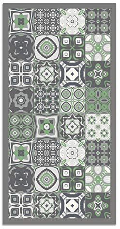 Panorama Vynilteppich Hydraulic Fliesen 3 Grün Farbe - 60 x 110 cm - Waschbar rutschfest Küchenteppich