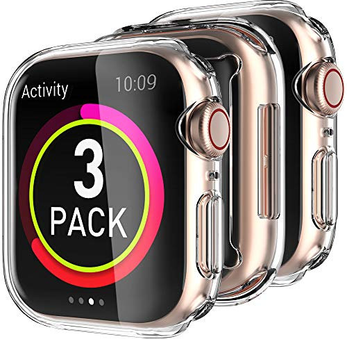 Delidigi 3 pezzi Trasparente Cover per Apple Watch SE/Series 6/Series 5/Series 4 40mm con Vetro Temperato, Custodia Rigida iWatch Protezione Totale Ultra Sottile HD Clear Pellicola Protettiva (40MM)