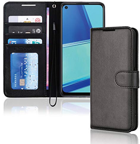 TECHGEAR Étui Portefeuille en Cuir pour Oppo A72 / A52 / A92 - Housse avec Rabat de Protection, Fentes pour Cartes, Béquille et Dragonne - Compatible avec Oppo A72 / A52 / A92