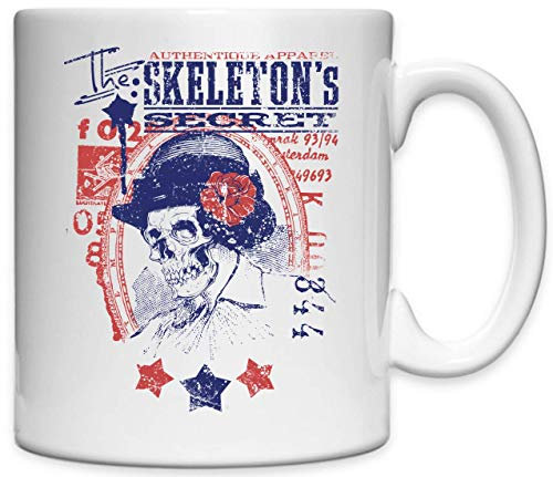 Skeleton's Secret Lady Skull Art Taza de cerámica impresa