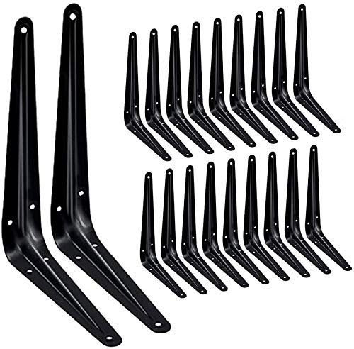 Regalhalterungen, 20,3 cm, strapazierfähig, schwarz, Metall, schwebend, rustikales Bauernhaus, dekorative Eisen, L-Halterung, J-Halterungen, Wandwinkel, Eckstrebe für Holzregale, 20 Stück