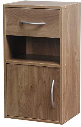 URBNLIVING Table de chevet en bois avec 1 porte et 1 tiroir (chêne)