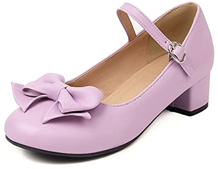 CuteFlats Mujer Dulce Tacón bajo Mary Janes con Bowknot (Lila, 37), Lila 1, 37 EU