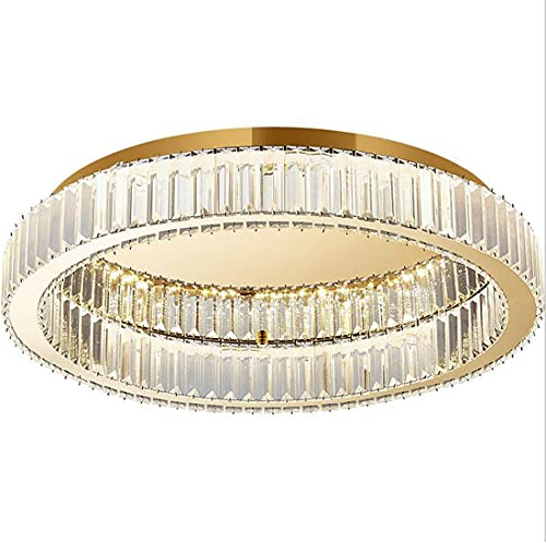 Deckenleuchte Kristall LED Schlafzimmer Lampe, Dimmbar mit Fernbedienung, Deckenlampe Design Modern Kreativ Rund Golden Kristall Decke beleuchtung für Wohnzimmer Büro Esszimmer Kronleuchter (Ø40*12cm)