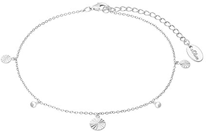 s.Oliver Fußkette 925 Sterling Silber Damen Sommerschmuck, 22+5 cm, Silber, Münze, Kommt in Schmuck Geschenk Box