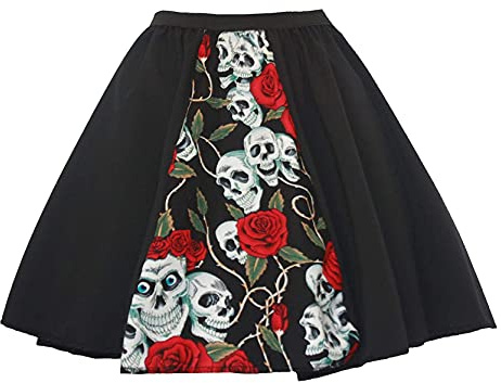 Damen Rock Day of the Dead, Totenköpfe und Rosen, 38,1 cm, Halloween-Kostüm