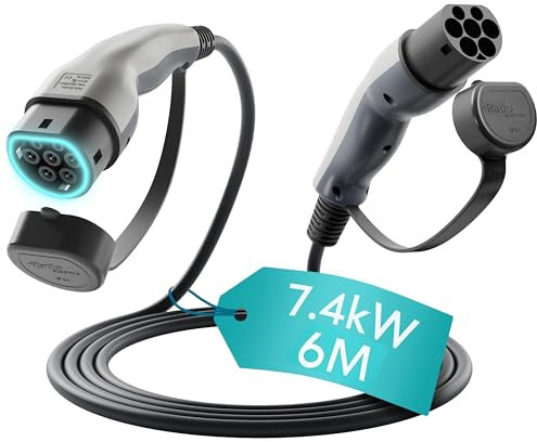 Type 2 Charging Cable 7kW to 7.4kW / 32A / 6 Metre / 1-Phase/Mode 3 / Type 2 to Type 2 EV Charging Cable 7kW Electric Car Charger, Plug-in Fast Type2 EV Charger - Made in Europe