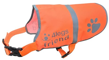 Orange Dog Safety Reflective Lightweight Vest with Leash Hole 5 Sizes - Snap Lock Buckle Straps, High Visibility for Outdoor Activity Day and Night, Keep Your Dog Safe from Cars & Hunting Accidents