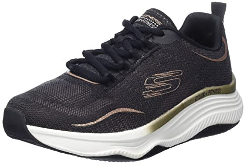 Skechers Women's D'LUX Fitness Sneaker, Black/Rose Gold, 3.5 UK