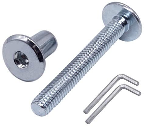 Marcopol Lot de 20 boulons de connexion en acier zingué M6 x 50 mm avec écrous, boulons de raccordement de meubles, vis Allen hexagonales (20, M6 x 50 mm (avec écrous), argent