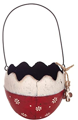 SGRIMALT Cache-Pot Oeuf Rouge et Blanc en métal, Mod 2, Diamètre 11,50 cm