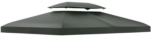 Outsunny Techo de Repuesto para Cenador 4x3 m Cubierta de Repuesto con Techo Doble 10 Orificios de Drenaje y Protección UV Toldo de Recambio para Pabellón Gazebo Gris Oscuro