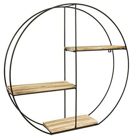 MaxxHome Etagere Murale - 3 Tablettes murales en Bois - Etageres Rondes en Metal - Decorative pour Cuisine, Chambre, Salon, Salle De Bain - 55x55x11cm -Model 1