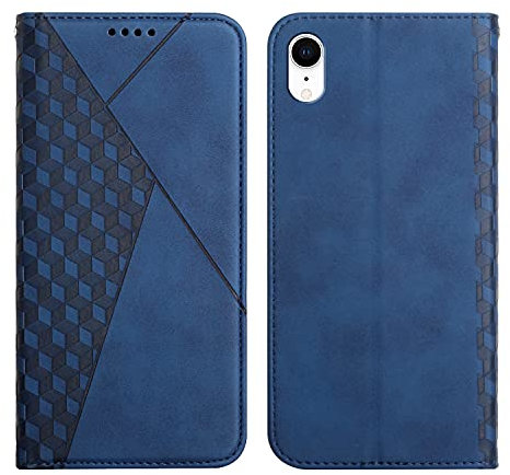 KOUYI Kompatible mit iPhone XR (6,1 Zoll) Hülle, Retro Premium PU Leder Weich TPU Klapphülle Kartenfächer Magnetic Standfunktion Flip Wallet Shockproof Handyhülle (Blau)
