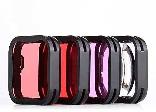 YALLSAME Set di 4 filtri subacquei per GoPro Hero 7, 6, 5, Super Suit Dive Housing Case Filtri per lenti (colore rosso, magenta, macro), accessori per fotografia subacquea per GoPro 5 6 7 nero