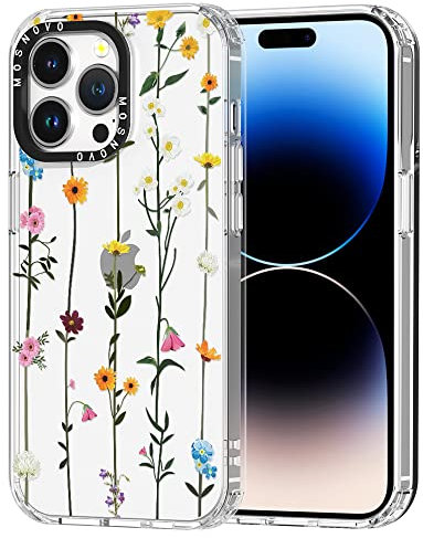 MOSNOVO Case for iPhone 14 Pro Max, [Buffertech 6.6ft Military-Grade Drop Protection] [Anti Peel Off Tech] Clear TPU Bumper Phone Case Cover Design - Wildflowers