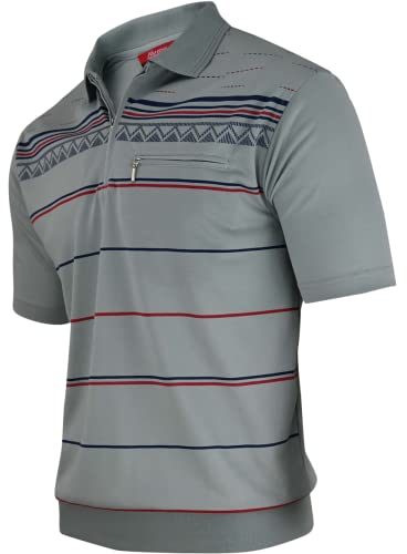 Soltice Herren Kurzarm Poloshirts, Gestreifte Blousonshirts, Polohemd mit Brusttasche aus Baumwoll-Mix (L, [M7] Slategray)