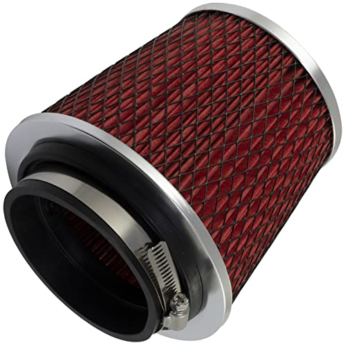 AERZETIX - C64461 - Filtro dell'aria sportivo Ø100 90 83 80 75 70 65 60mm universale - colore rosso - per auto competizione tuning carrozzeria moto meccanica sistema di aspirazione dell'aria motore
