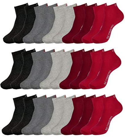 ONE STRANGE ROCK Quarter Socken Kurzsocken Herren Damen 5, 10, 15, 20, 30 Paar, Farbe:Grau/Rot - 15er Pack, Größe:43-46, Artikel:-501 bloody mary