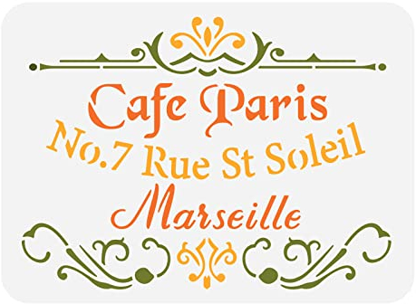 FINGERINSPIRE Classic Cafe Paris Malschablonen 29.7x21 cm Französische Schablonen Aus Kunststoff Zum Zeichnen von Vorlagen Alte Französische Wohnkultur Zum Malen Auf Segeltuch Fliesen Fußboden Mauer
