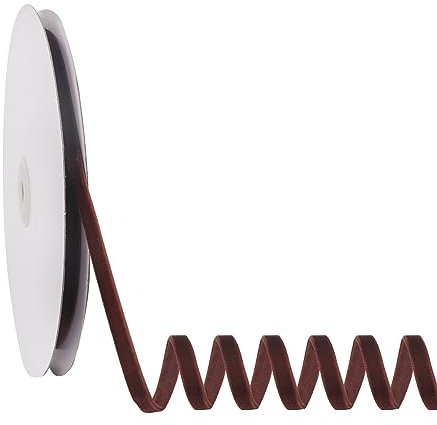 0,6 cm x 20 Yards braunes Samtband für Weihnachtsbaum, Kranz, Dekoration, handgefertigte Bastelarbeiten, Ornamente, Geschenkverpackungen und Schleifenherstellung