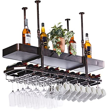 Vintage-Bar-Weinglas-Hängeregal Aus Metall, Retro-Umgedrehter Stielglas-Becher-Weinglashalter, Schwimmendes Regal Für Geschirrflaschen Für Die Küche Zu Hause (100 cm (39 Zoll))