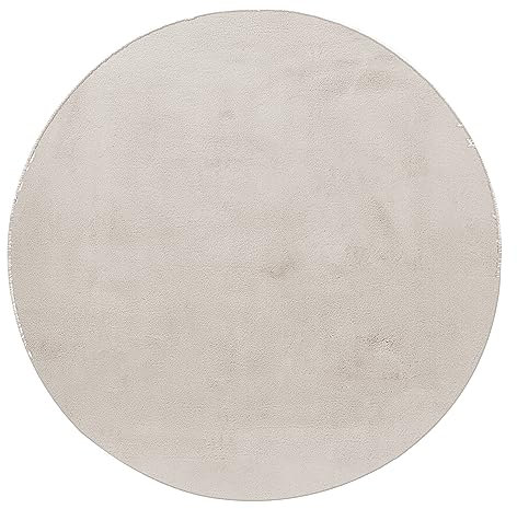 HomebyHome Teppich Wohnzimmer 200 cm Rund Beige Waschbarer Hochflor Flauschiger Teppiche Einfarbig Moderne Design - Küchenteppich Waschbar Shaggy Extra Weich Teppich für Schlafzimmer Kinderzimmer