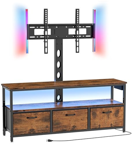 TV-Ständer mit Halterung und Steckdose, schwenkbarer TV-Ständer mit LED-Leuchten für 81,3–177,8 cm (32–70 Zoll) Fernseher, Entertainment-Center mit Stauraum und Schubladen, Medienkonsolenschrank für