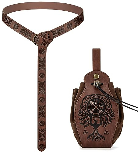 Durio Mittelalter Gürtel 2er Mittelalterlicher Kunstleder Gürtel Leder Wikinger Kleidung Damen Renaissance Ritter Gürtel für Halloween Cosplay Wikinger Kostüm