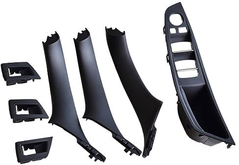 SAFWEL Right Hand Drive RHD Beige Black Car Interior Inner Door Handle Panel Pull Trim Cover Fit for BMW 5 Series F10 F11 (Size : Black-7Pcs-RHD)