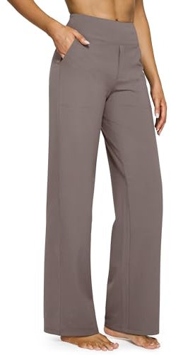 G4Free Yoga Damenhose Hohe Taille Kleiderhose mit 4 Taschen Elegant Strecken Weites Bein Geschäft Hose Arbeit Bauchkontrolle Lose Gerade Hose Klein/Regulär/Groß