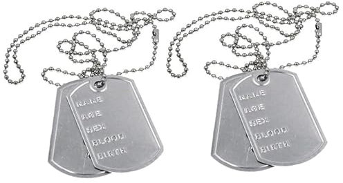 NAUZE 2 Stück Dog Tag Anhänger Halskette Dog Tag Armee Schmuck Militär Metall Halsketten für Halloween Fasching Party Zubehör