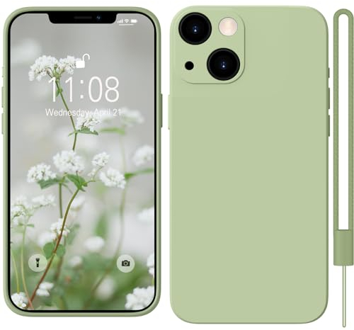 HGH iPhone 13 Mini Hülle Silikon mit 1 Lanyard, Handyhülle iPhone 13 Mini Case Ultra Dünne Rundumschutz mit Weichem Microfiber-Innenfutter Kratzfest Schutzhülle für iPhone 13 Mini 5.4,Matcha-Grün