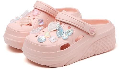 ELIOGN Zuecos con plataforma para mujer, ligeros, deslizantes, deslizantes, zapatos de jardín, Rosa 11, 38 EU