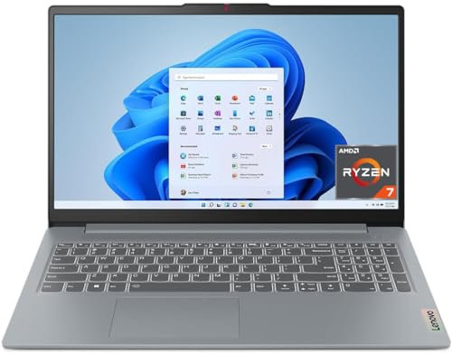 Lenovo IdeaPad Slim 3 Notebook 15,6 Zoll (39,6 cm) FHD (1920 x 1080), AMD Ryzen 7 7730U, 16 GB RAM, 1 TB SSD, integrierte Grafiken, Windows 11 Home, WiFi 6 - Arctic Grey, exklusiv von Amazon