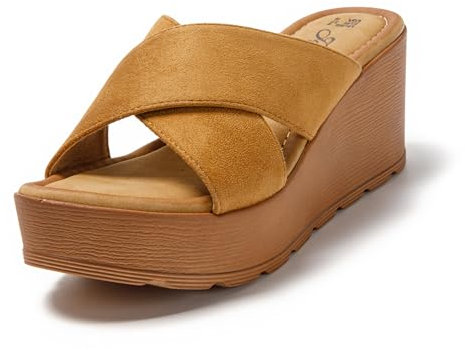 JOMIX Sandales Femme été Talon Sandales Femme d'été Tongs Femme Compensé avec Bande Croisée pour Maison Piscine Plage Mer (Kaki, 41)