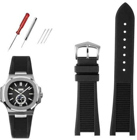 EGSDSE Hochwertiges Fluor-Silikon-Armband für Patek Philippe Sport, elegante Nautilus-Serie 5711/5712/5980, wasserdichtes Uhrenarmband für Herren, 25mm-13mm, Achat