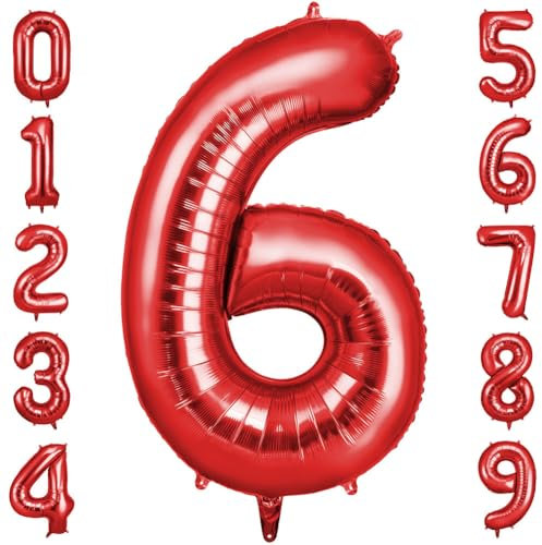 OFFCUP Zahlen Luftballon Rot, Folienballon Zahl 6, 40 Zoll Helium Ballons Geburtstagsdeko Mädchen Junge Kindergeburtstag Party Deko Ballon Zahl Deko zum Geburtstag Silvester Deko Neujahr Deko