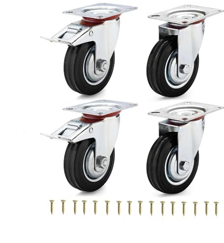 HD BRICO Set da 4 Ruote per carichi pesanti (2 Ruote Girevoli + 2 Ruote Girevoli con Freno) Ruote girevoli per uso interno ed esterno - Rotelle piroettanti (75 mm( 4 Ruote Carico 200 kg))
