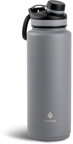 Manna Saratoga Double-wall Insulated Stainless Steel Bottle - 40 Oz - Powder Coated Smoke