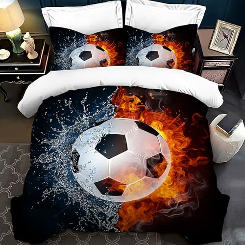 PORJDN Fußball Bettwäsche Sets Kinder,Kissenbezug 80x80cm,Fußball Bettwäsche Set Jungen und Mädchen 3D Effekt Fussball Druck Microfaser Bettbezug. (Style D, 200x200cm)