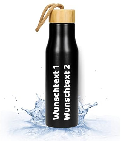 elasto PROMOTION FOR LIFE Personalisierte Wasserflasche 500ml 'Kopenhagen' - Auslaufsichere Trinkflasche Edelstahl - BPA-freie Sportflasche - ideal für kohlensäurehaltige Getränke, Farbe:schwarz