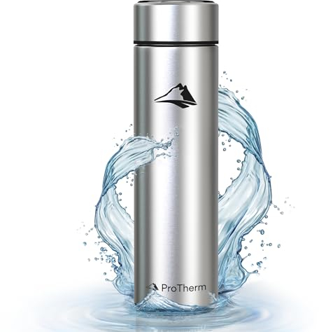 ProTherm Botella de agua aislada, 500 ml, pantalla táctil LED de temperatura, taza de agua inteligente, taza de viaje, termo de acero inoxidable, botella deportiva caliente y fría (plata clásica)