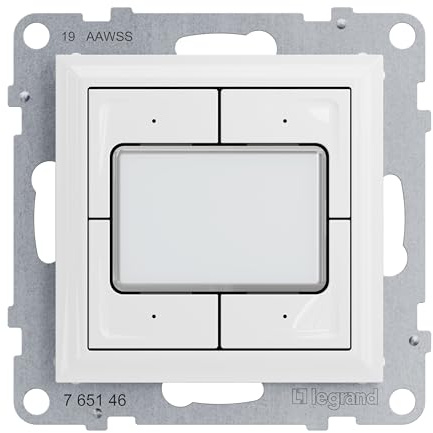 LEGRAND, SEANO 4-fach elektronischer Taster 0 – 24 V, maximal 1 A, Tasten separat ansteuerbar (beleuchtbar), starre und flexible Leiter, inkl. Wippe, Farbe: Ultraweiß, 765146