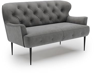 CAVADORE 2-Sitzer Küchensofa Amba, Trendige Sitzbank für Küche oder Esszimmer / 153 x 97 x 87 / Flachgewebe: Dunkelgrau