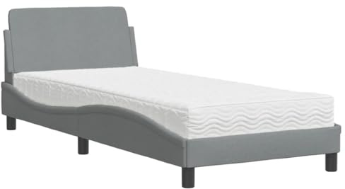 vidaXL Bett mit Matratze Dover Hellgrau 90x200 cm Stoff