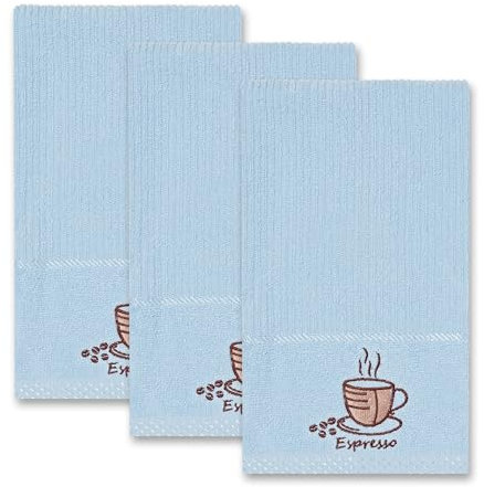 La Maison Woven Embroidered Tea Towels Pack of 3 Large 40 x 70cm Super Absorbent Housewarming Gifts 4 Styles Cotton Rich (Sky Blue, Espresso)