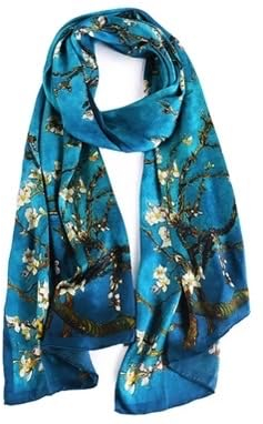 TQVLNMCR Schal aus 100% Seide, türkis, Van Gogh „Mandelblüte“. Fällt wunderschön. Luxus.